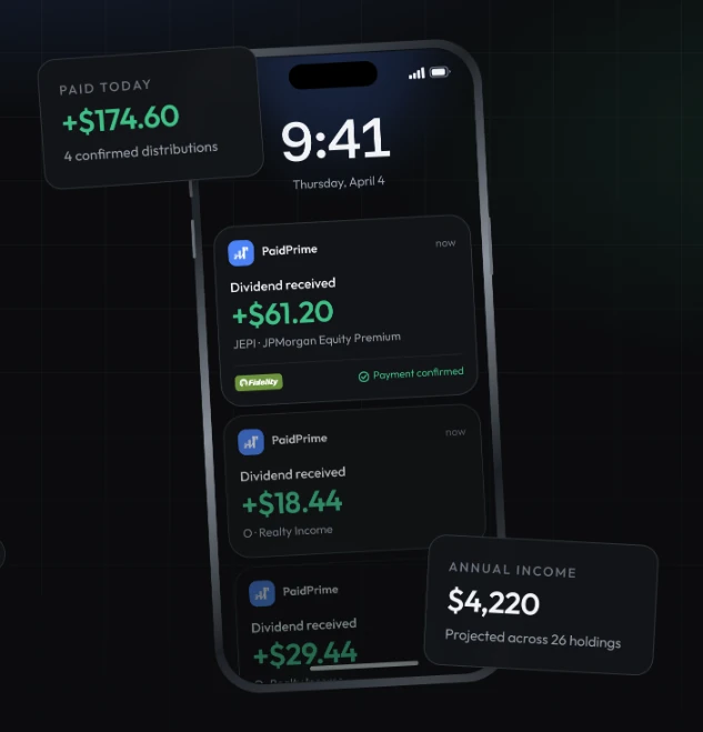 PaidPrime lock screen with dividend notifications